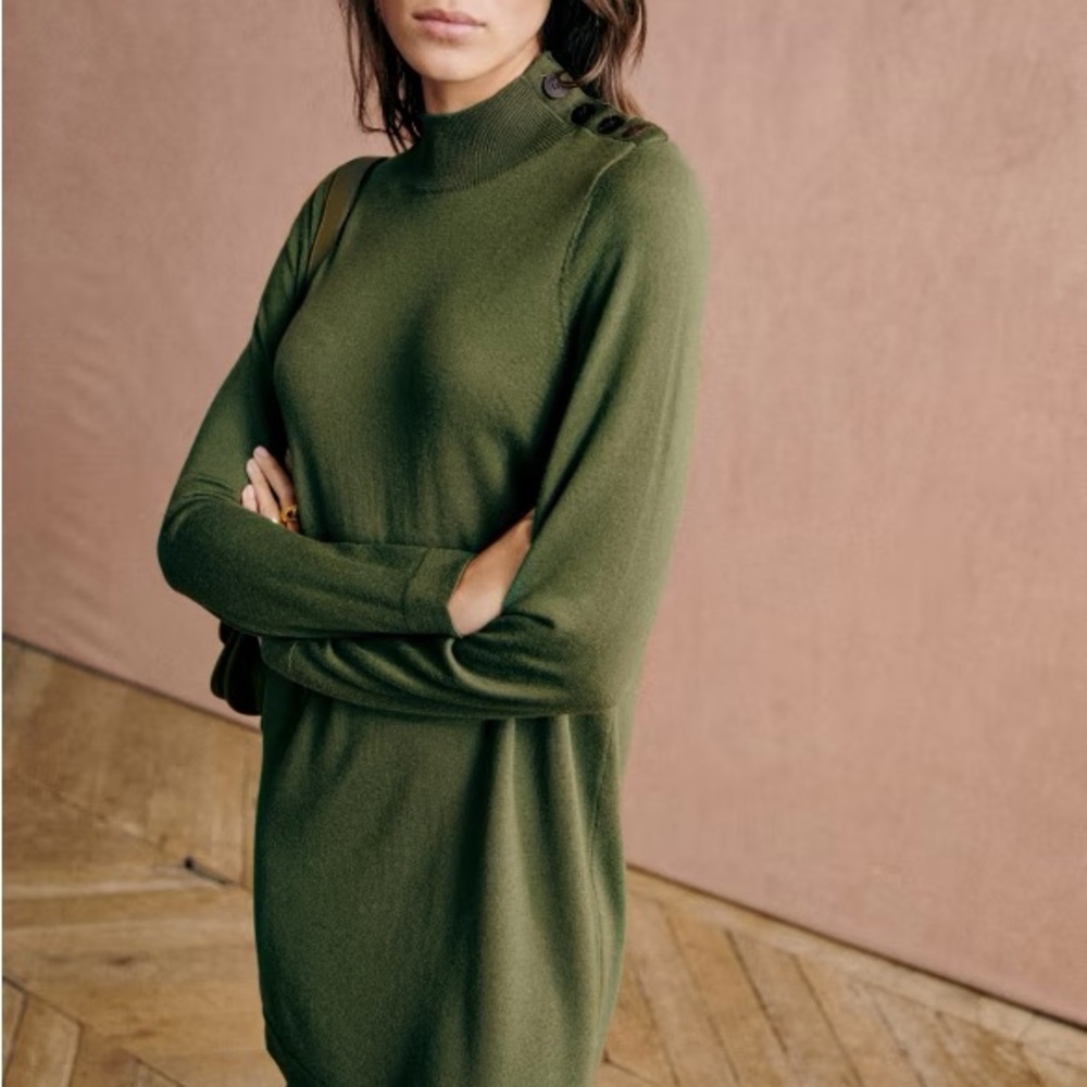 Sézane Adrianne Dress in Olive Green Merino Wool size Medium